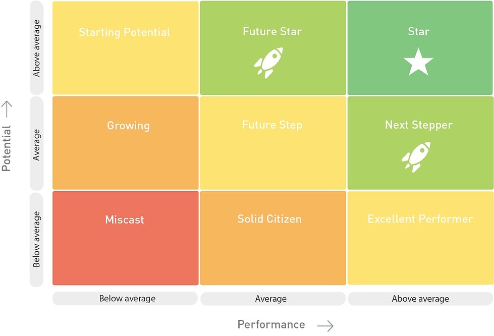 Graphic showing staffing potential vs performance by Lumenii talent management